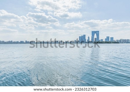 City skyline and river natural scenery in Suzhou, China