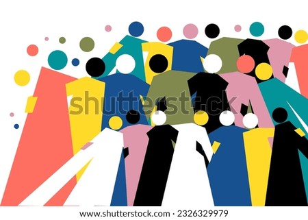 Geometric illustration of a group of multi coloured people holding together in friendship Royalty-Free Stock Photo #2326329979