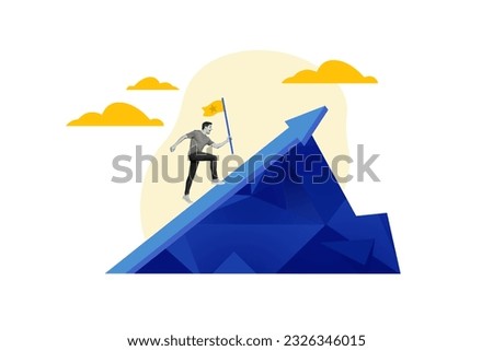 Image artwork picture collage of satisfied excited persistent guy achieve success carry flag running goal isolated on painted background