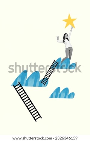Image picture poster postcard 3d collage of cheerful positive girl walking sky hold star new level isolated on white color background