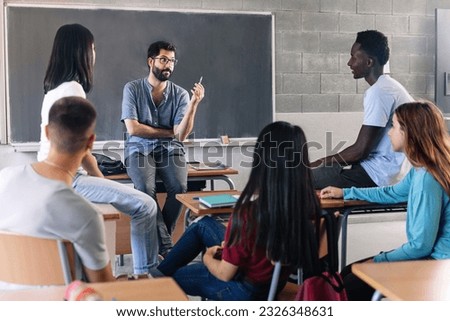 Teenager student class and young teacher sharing group discussion at High School - Education MentalHealth Support Royalty-Free Stock Photo #2326348631