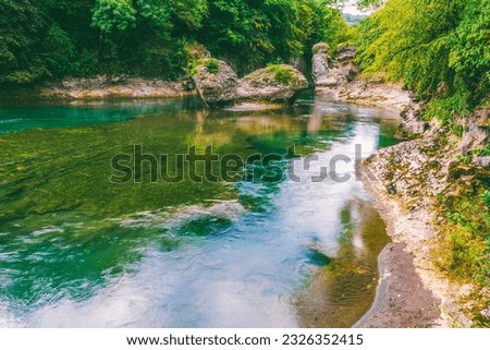 beautiful landscape with a mountain river on a summer morning