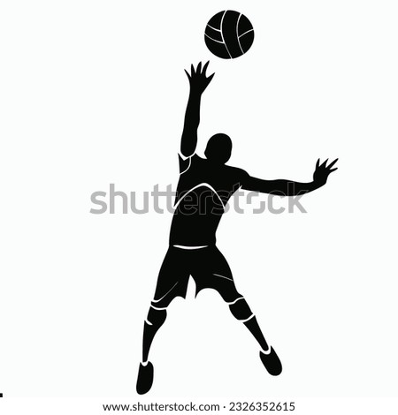 Volleyball Player Silhouette Spiking the Ball , Team Sports and Athletic Vector Art