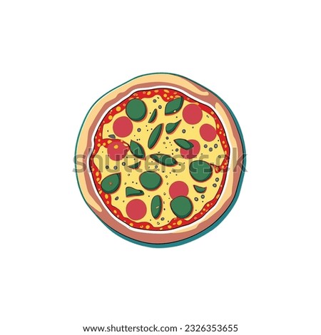 Fresh pizza with tomato, cheese, olive. Fresh pizza vector.