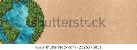 Invest in our planet. Earth day 2023 3d concept background. Ecology concept. Design with 3d globe map drawing and leaves isolated on paper background. 