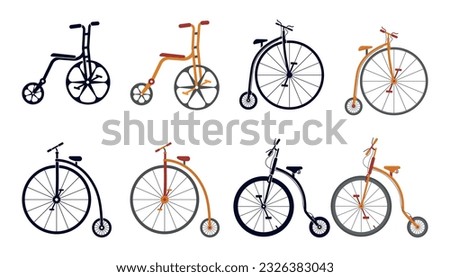 Set Of Penny Farthing Minimal Colorful Creative Illustrations. Penny Farthing Clip Art Modern Clip Art, Hi-Quality Premium Vector Design, And Unique Concept.