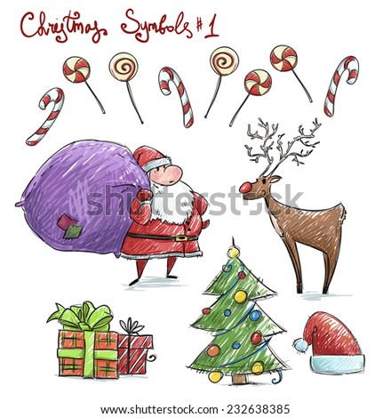Doodle christmas symbols. vector illustration