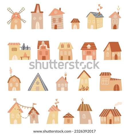 Set of cute houses. Vector illustration for kids design.