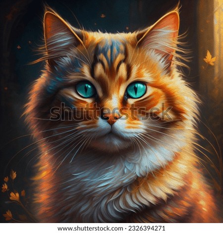 Fantasy cat from a fairytale. Digital oil painting of a cat. 