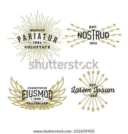 hipster vintage label, logotype, badge for your business or t-shirt print with star burst, lightning, wing, arrow, ribbon