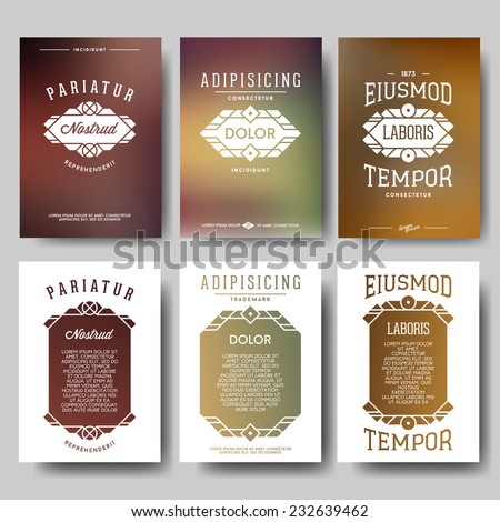 set hipster geometric typography gradient retro flyer , poster with frame , border , label , badge