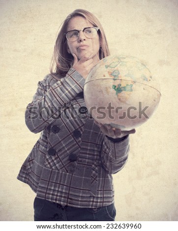 young cool woman with world globe
