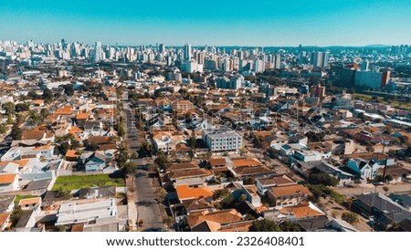 Aerial view of downtown Curitiba Paraná Brazil captured from above by a drone in 2023. Royalty-Free Stock Photo #2326408401