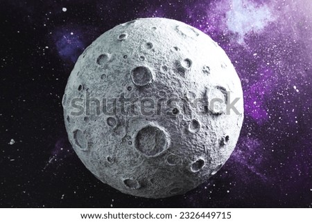 Night sky with glowing stars and full moon. Space background, galaxy.