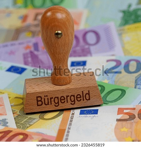 Wooden stamp with the imprint "Bürgergeld", translation "Citizens' allowance"