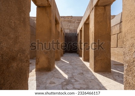 The valley temple of Khafre at the Giza pyramid complex in Cairo, Egypt.  Travel and history. Royalty-Free Stock Photo #2326466117