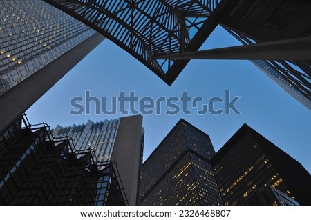 Low angle view of office buildings in Toronto Canada. Modern buildings, urban architecture.