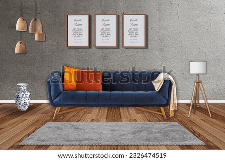 Versatile Frame Mockup Set for Your Art: Living Room Interior Wall Frame Mockup Collection