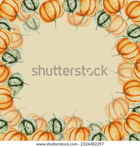 Watercolor frame with autumn pumpkins isolated. Thanksgiving, Halloween illustration for designers, scrapbooking. For designers, postcards, party Invitations, wrapping paper, covers. For posters and t