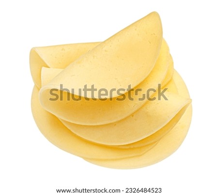 Salami cheese, round gouda slices isolated on white background Royalty-Free Stock Photo #2326484523