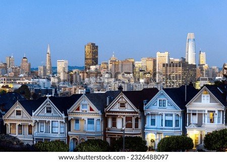 Iconic Painted Ladies Houses: Enchanting Panorama of San Francisco's Treasures on a Foggy Day, Captured in 4K Resolution