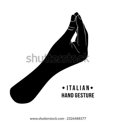 Italian pinecone hand gesture. Italian delicious food with hand gesture. Hand drawn black silhouette isolated on white background. Pinched Fingers vector icon Royalty-Free Stock Photo #2326488377