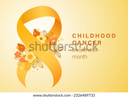 Childhood cancer awareness Month vector illustration with yellow ribbon and flowers. Yellow ribbon, childhood cancer awareness