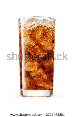 Cola soft drink in a transparent glass with ice cubes Isolated on white background. Royalty-Free Stock Photo #2326492581