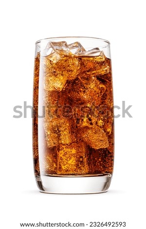 Cola soft drink in a transparent glass with ice cubes Isolated on white background. Royalty-Free Stock Photo #2326492593