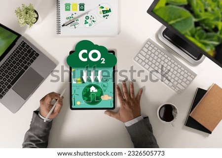 CO2 emissions and carbon reduction Global warming and climate change in the environment Energy saving Sustainable development Earth Leaf Business Industry Royalty-Free Stock Photo #2326505773