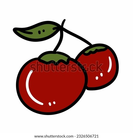 cartoon doodle cherries on white background