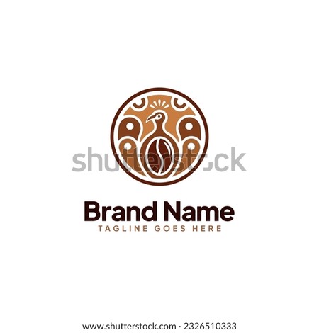 Peacock coffee round art logo design