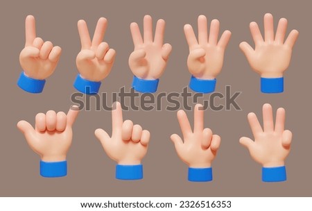 3D cartoon hand gestures of fingers counting numbers isolated on taupe brown background. Suitable for social media or app use