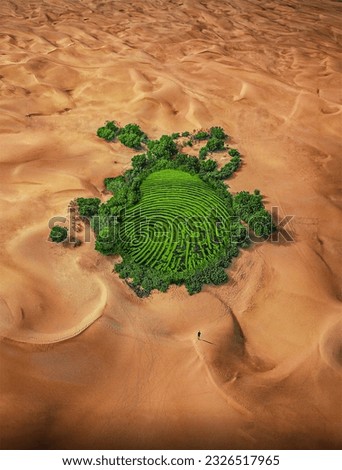 green trees and plants fingerprint in desert Royalty-Free Stock Photo #2326517965