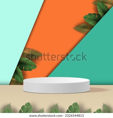 3d vector podium with leaves and colorfull background for mockup display