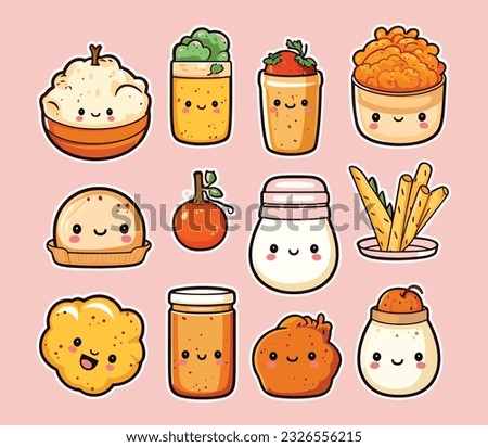 Vector illustration, different types of snacks stickers sets