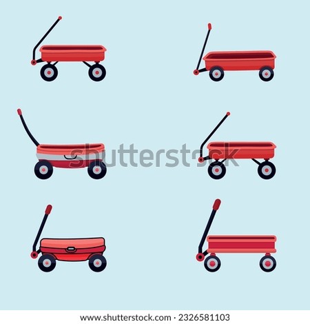 Red Wagon Illustrations Clip Art Collection Design With White Background, Creative 3D Illustration Hi-Quality Red Wagon Best Concept Is Wheel Vehicle, Carry And Truck Farmer Vector Set.