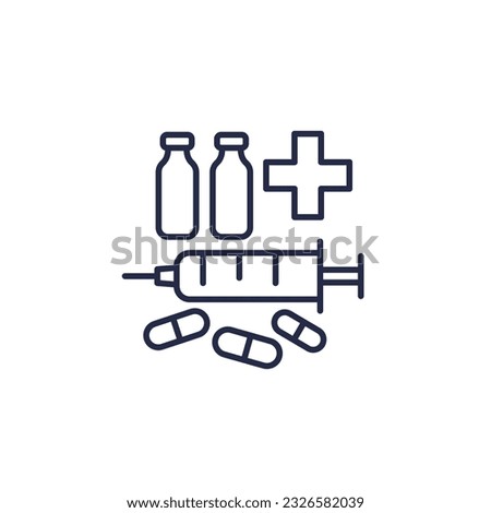 drugs and medication line icon on white