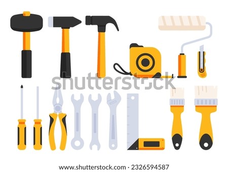 Construction tools set. Industrial vector icons in flat style isolate on white. Tools for construction industry, working tools to renovation vector illustration Royalty-Free Stock Photo #2326594587