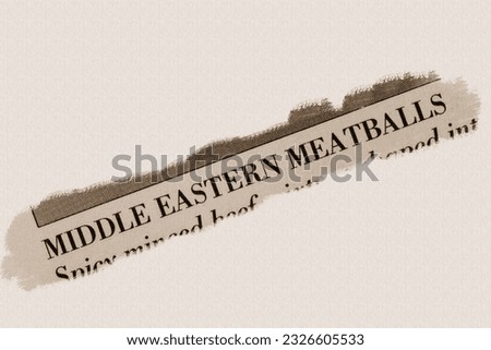 Middle Eastern Meatballs recipe title for a dish main course with ingredients with sepia overlay