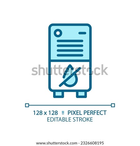 Air dehumidifier light blue icon. Portable device. Humidity control. Water removal. House appliance. RGB color sign. Simple design. Web symbol. Contour line. Flat illustration. Isolated object