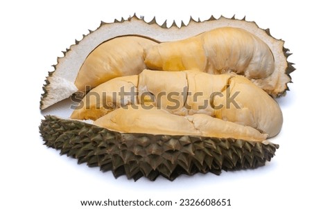 Durian pulp levitate isolated on white background.