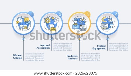 Artificial intelligence in education vector infographics template, data visualization with 4 steps, process timeline chart.