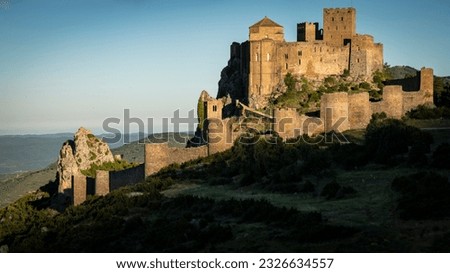 view of fortification illuminated by the first lights of the day,  castle, Huesca, Spain