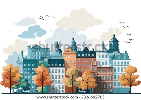 Cityscape of the old town of Riga, Latvia. Vector illustration.