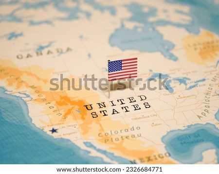 The Flag of United States on the World Map. Royalty-Free Stock Photo #2326684771