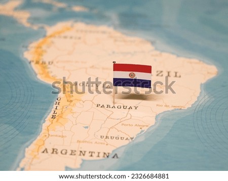 The Flag of Paraguay on the World Map. Royalty-Free Stock Photo #2326684881