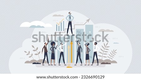 Achievements in business and finance for money profit tiny person concept. Successful money earning with effective sales work vector illustration. Company leader with professional progress and goals. Royalty-Free Stock Photo #2326690129