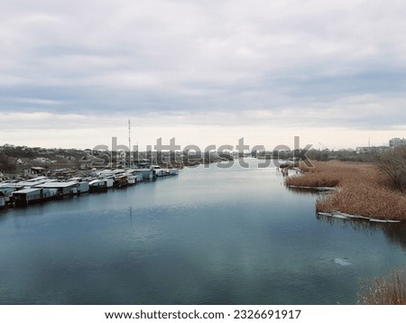 The frosty Dnipro river across the Kherson region Royalty-Free Stock Photo #2326691917