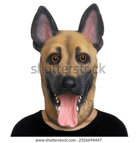 mask, dog, alsatian, wearing a black shirt, on a white background